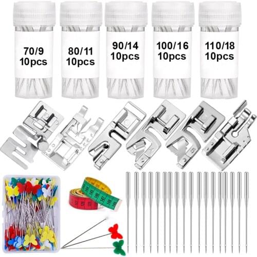 Imzay 107Pcs Household Sewing Machine Needles Presser Foot Set DIY Patchwork Pins Ruler Elastic Cloth Sewing Machine Accessories
