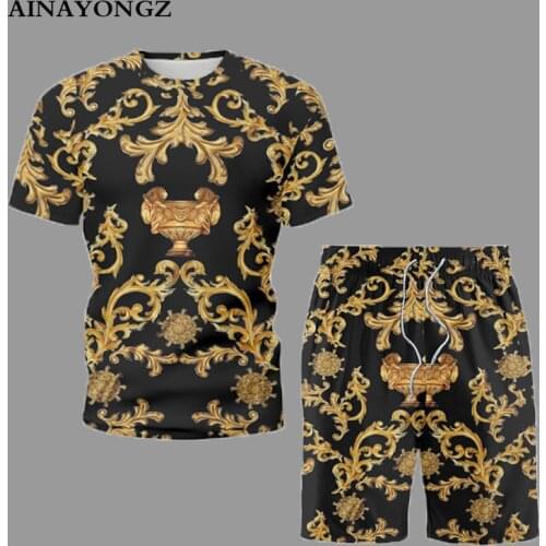 2021 Trend Men’s Sets Retro Style T-Shirt Two Piece Set Classical Auspicious Short Outfits Casual All-Match Summer Clothes 5XL