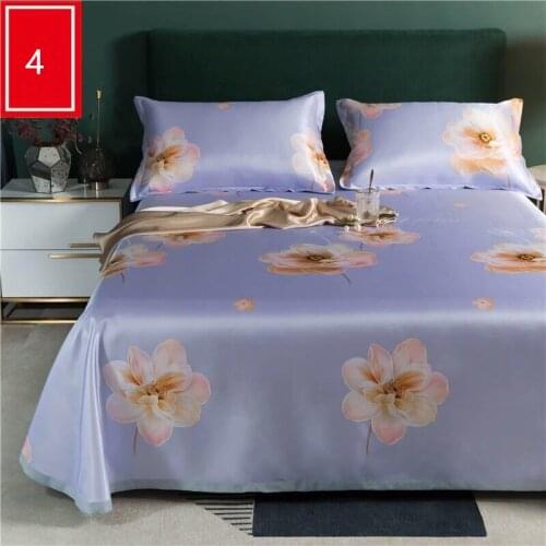 2021 Summer Cool Mat Flower Sheet Set Purple Ice Silk Bed Sets 2/3 Pcs ( With Pillowcase)