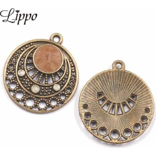 12pcs Antique Bronze Round Connectors Earring Setting Alloy Pendant DIY Jewelry Making