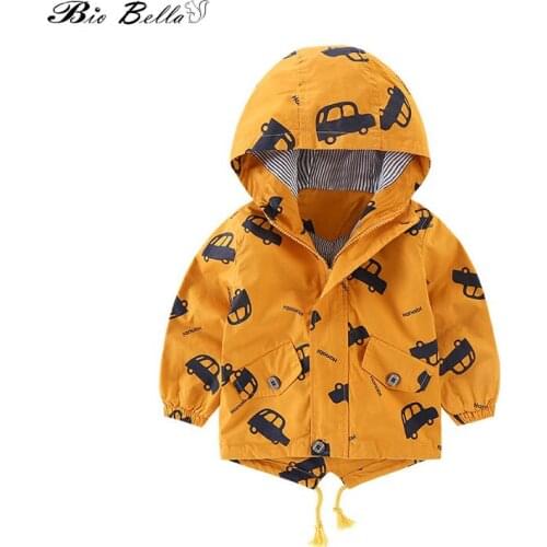 Spring Autumn Kids Jackets Boys Girls Hooded Outerwear Cute Car Print Windbreaker Coats Fashion Canvas Zipper Children Clothing