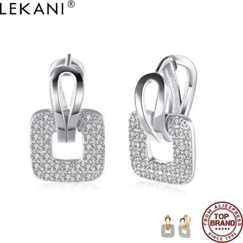 LEKANI Square Shaped Champagne Gold Drop Earrings For Women Full White Clean Cubic Zirconia Earring Engagement Fashion Jewelry