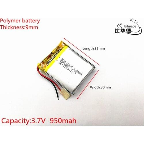 Free shipping 1pcs/lot 3.7V 950mAh 903035 Lithium Polymer Li-Po Rechargeable Battery For Mp3 MP4