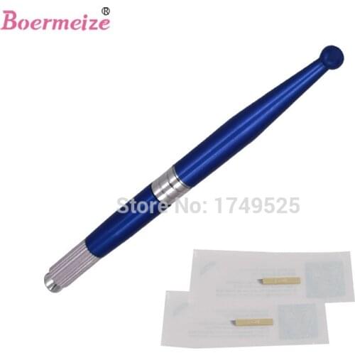 Makeup Machine 5 PCS Bule Color Manual tattoo pen permanentfor lip tattoo and eyebrow tattoo Tebori Pen with 10pcs Tattoo lade