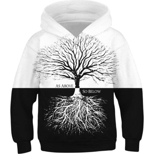 Dead Tree Print Boys Girls Cosplay Hoody Outerwear Kids Hooded Sweatshirt Clothes Children Pullover Tops Teenagers Soprt Wear