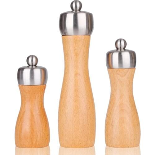 Mokithand Beech Pepper Mill Food Safe Carbon Steel Grinder 5' 6' 8' Wooden Salt and Pepper Grinder Hand Movement Kitchen Tools