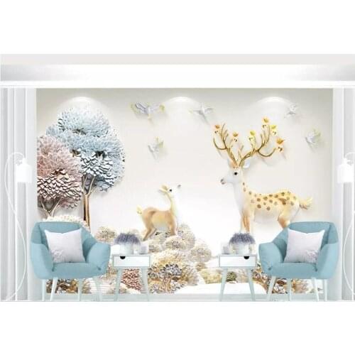 Custom photo mural 3d wallpaper Modern minimalist embossed tree elk background Home decor living room wallpaper for walls 3 d