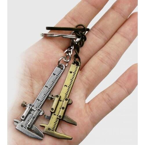 New Fashion 100 PCS Metal Special Simulation Model Slide Ruler Vernier Caliper Key Chain Keyring 3D Ruler