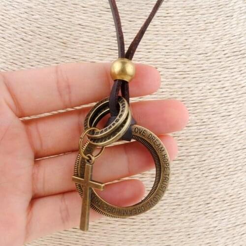 New Maxi Collar Masculio Couro Male Leather Necklace Alloy Cross Neckless Men Best Friends Neclace Friendship Jewelery