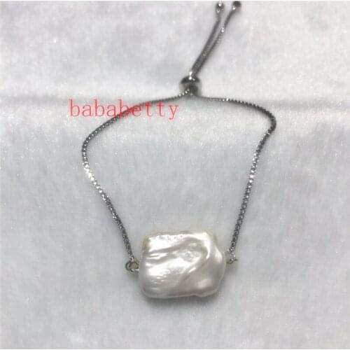 NEW Natural white pearl irregular square size About 15-19MM Adjustable length
