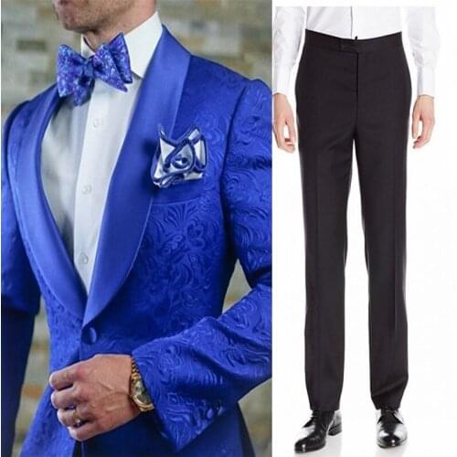 New Style Men Suits Royal Blue and Black Groom Tuxedos Shawl Lapel Groomsmen Wedding Best Man 2 Pieces ( Jacket+Pants+Tie ) D83