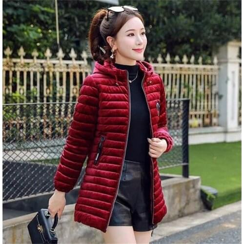 Autumn/Winter 2021 New Style Cotton-Padded Jacket Womens Mid-Length Slim Fashion Loose Plus Gold Velvet Padded Jacket Promotion