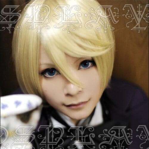 Anime Black Butler Alois Trancy Cosplay Wigs Blonde Short Heat Resistant Synthetic Hair Wig + Wig Cap