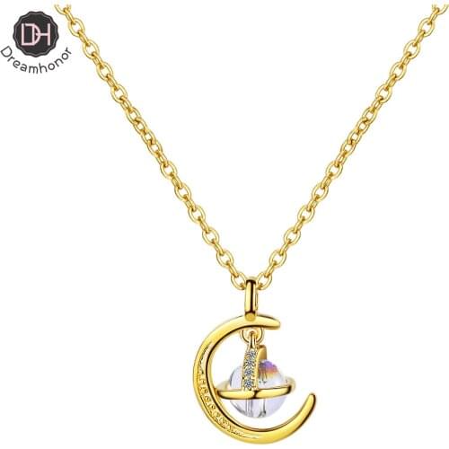 Dreamhonor 925 Sterling Silver Fashion New Jewelry High Quality Crystal Zirconia Dream Planet Pendant Necklaces Long 45CM