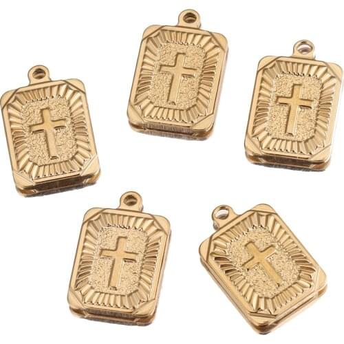 5pcs Charms Square Emission Cross Stainless Steel Gold Pendants DIY Connecting Crafts Making Findings Handmade Hip Hop Jewelry