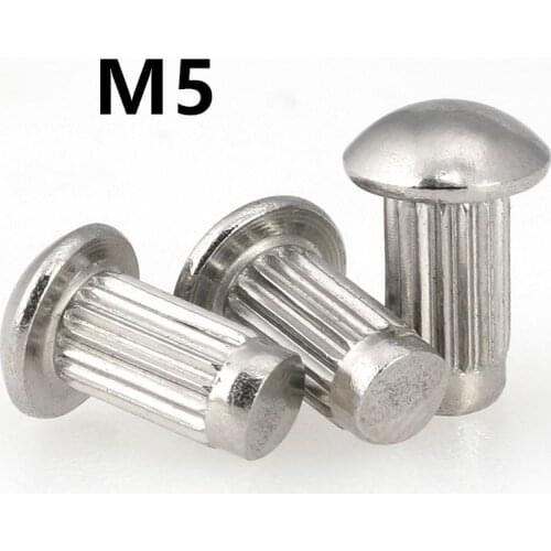 50PCS M5x8/10/12/14/16mm 304 Stainless Steel Semi Button Round Head Knurled Shank Solid Rivet GB827 for Label Name Plate