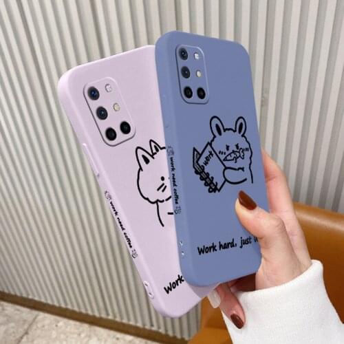 Cute Active Rabbit Shockproof Camera Lens Protect Case For Oneplus 8t Soft Liquid Silicone Phone Cover For 9 9pro 9r pro