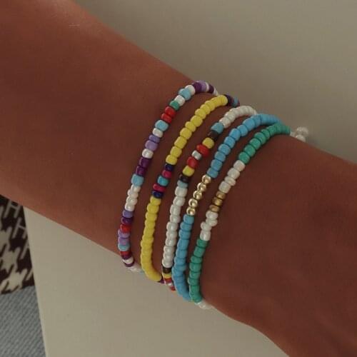 Rainbow multicolor seed beads bracelet set for teenage egirls y2k jewelry cute kawaii jewelry 2021 bohemia outer banks