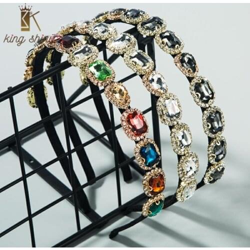 Luxury Multi Color Crystal Headband for Woman Geometric Colorful Rhinestone Bezel Bridal Wedding Hair Accessories Tiara Crown