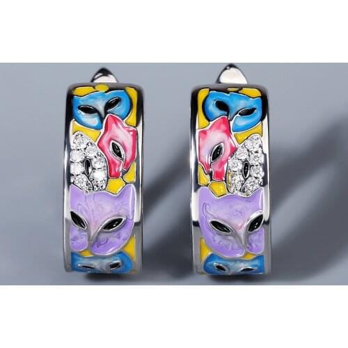 Luxury Solid 925 Silver Cute Fox Face Earrings for Ladies Women Enamel Zircon Stone Cocktail Earing Bohemia Animals Jewelry