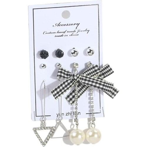 Luxury Crystal Pearl Earrings Korean Style Bowknot Round Heart Stud Earring Sets for Women Bridal Wedding Party Charm Jewelry