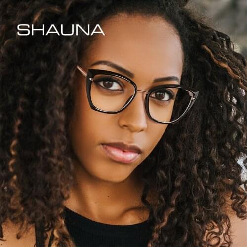SHAUNA Retro Spring Hinge TR90 Cat Eye Women Glasses Frame Clear Anti Blue Light Lens Eyewear Men Optical Frame Computer Goggles