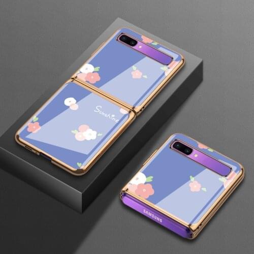 For Samsung zflip mobile phone case sm-f7000 protective cover 5g floral female f7070 folding f700n electroplated glass