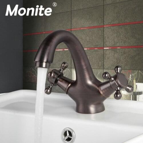 Monite ORB Black Double Handles Bathroom Basin Mixer Tap Sink Faucet Oil Rubbled Bronze Vanity Faucet Bath Faucet Mixer Tap