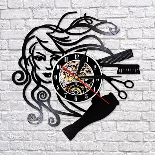 Modern Barbershop Vinyl Record LED Wall Light Clock Hanging Hairdresser Watch Zegar Scienny For Hairstyle Beauty Salon