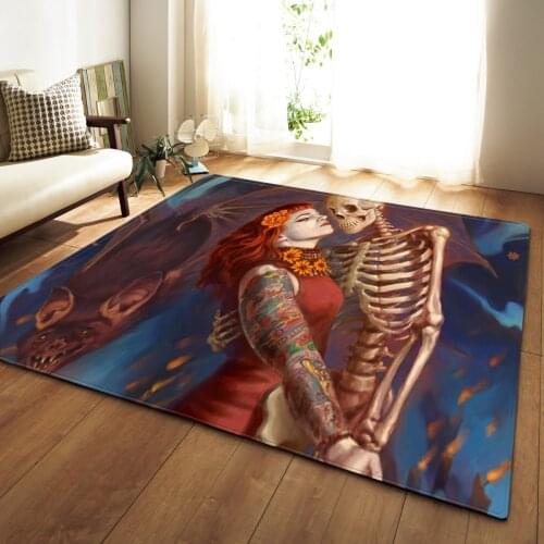 Scary Halloween Pattern Skull Lovers Art Floor Mat Door Mat Anti-slip Mat Carpet Bedroom Living Room Home Decoration