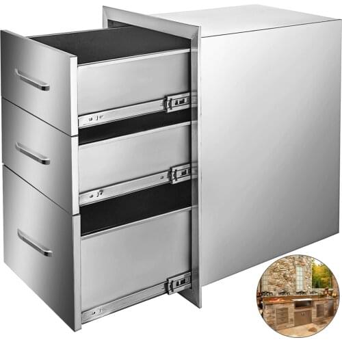 VEVOR Pull Out Drawer Stainless Steel Drawer Storage with Chrome Handle and Flush Mount Double Access Drawer for Outdoor Kitchen