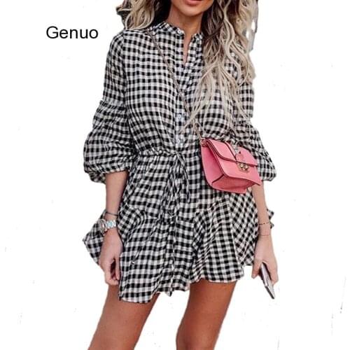 2020 Women Shirt Dresses Summer Fall Casual Boho Stripe Plaid Floral Leopard Print Mini Beach Party Bohemian Dress Femme Vestido