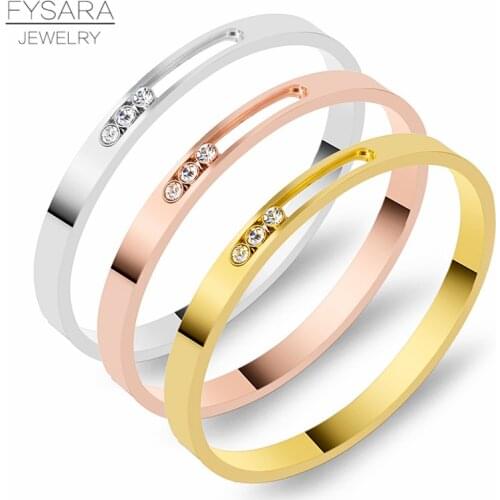 FYSARA Stainless Steel Women Bracelet Gold Bangle Crystal Rhinestones Sliding Luxury Wedding Party Wristband Jewelry Custom Logo