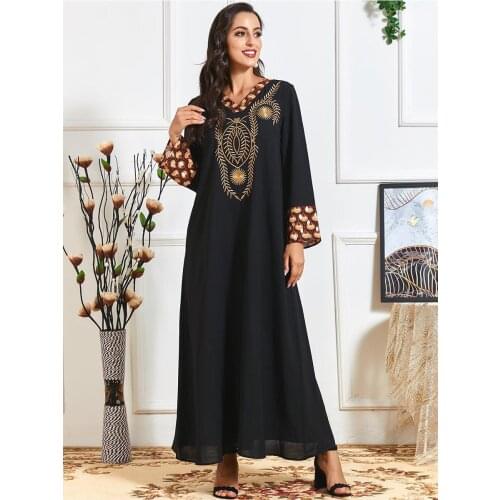 Vintage Ethnic Embroidery Print Maxi Dress Muslim Abaya African Dashiki Kimono Long Robes Ramadan Eid Middle East Arab Islamic