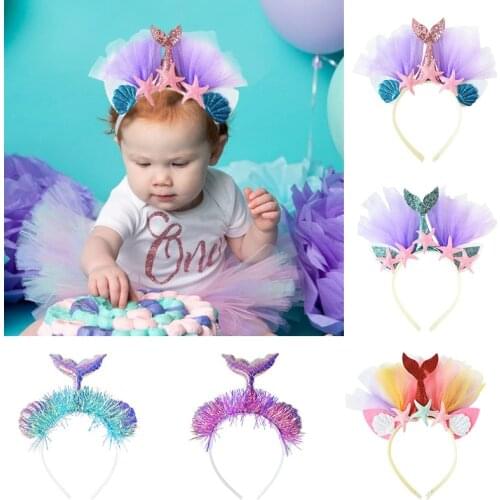 1pc Shiny Mermaid Tail Starfish Hairband Girls Fashion Headband Kids Birthday Party Supplies Mermaid Party Decoration Hair Hoop