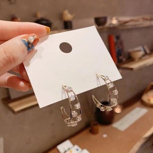 12pcs/lot Trendy Crystal Round Women Hoop Earrings French Elegant Pearl Water Female Simple Jewelry