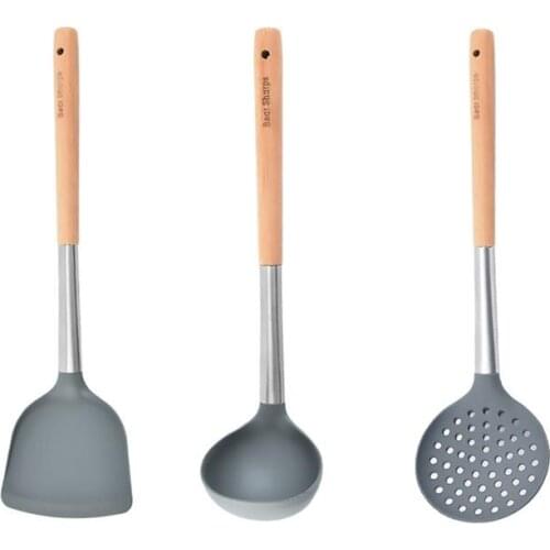 3Pcs/Set Kitchen Utensils Silicone Portable Professional Cooking Utensil Kit Soup Spoon Skimmer Spatula Set Kitchen Accessories