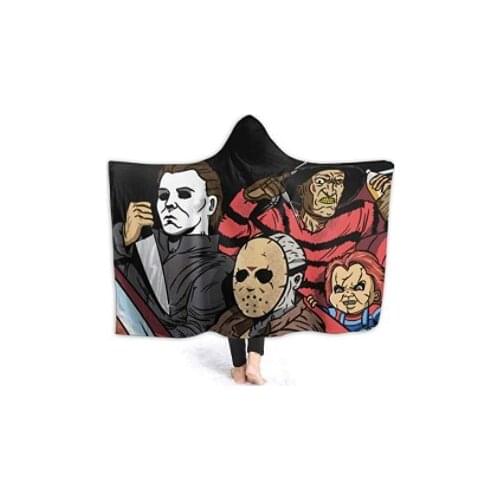 3D Hooded Blanket Horror Movie Character for Adult Gothic Halloween Killers Sherpa Fleece Wearable Throw Blanket Microfiber Soft