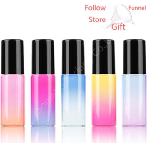 500pcs/lot 5ml thin gradient glass ball bottle, portable essential oil perfume bottle with steel roller ball