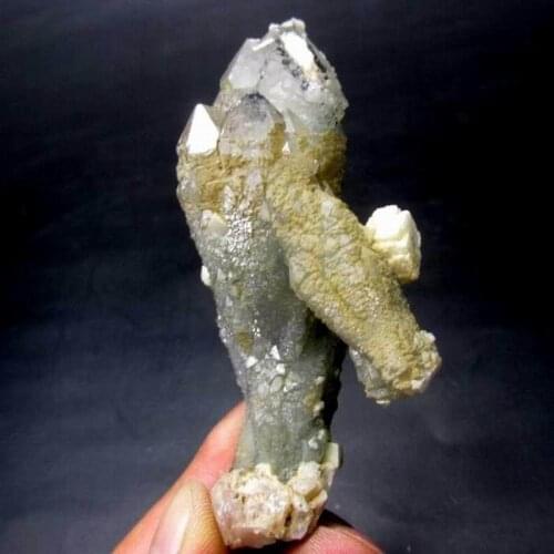 74g Elestial Skeletal Cathedral Quartz DT+Fluoricent Calcite+Hematite - crystals and stones healing Mineral specimen XX0707/15