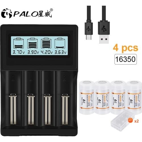 PALO 16350/16340 Rechargeable Battery 3.7V 800mAh li ion 16350 Batteries with smart battery charger for 18650 14500 16350 18500
