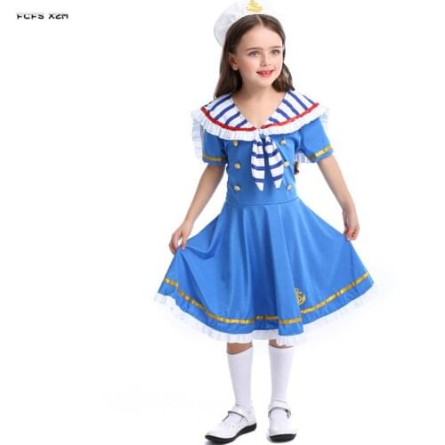 S-L Girls Halloween Sailor Costumes Kids Children Navy uniforms Cosplay Carnival Purim parade Masquerade Role play Party dress