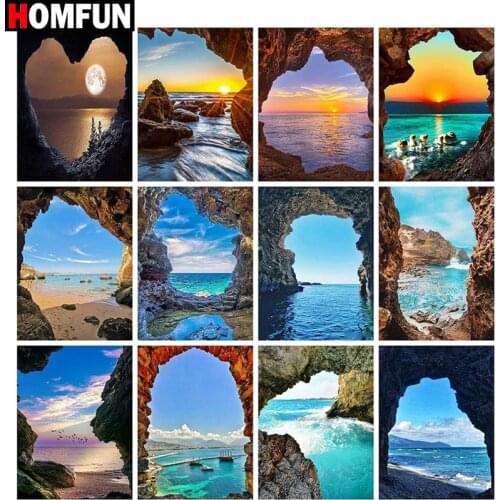 HOMFUN Full Square/Round Drill 5D DIY Diamond Painting "Seaside sunrise scenery" Embroidery Cross Stitch 5D Home Decor Gift