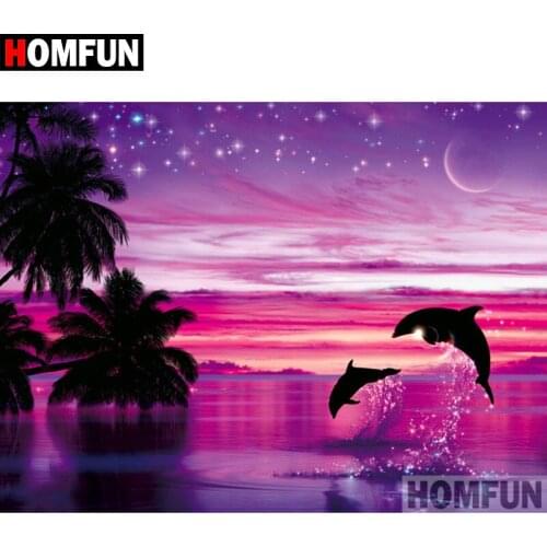 HOMFUN 5D DIY Diamond Painting Full Square/Round Drill "Sunset dolphin" 3D Embroidery Cross Stitch gift Home Decor A01088