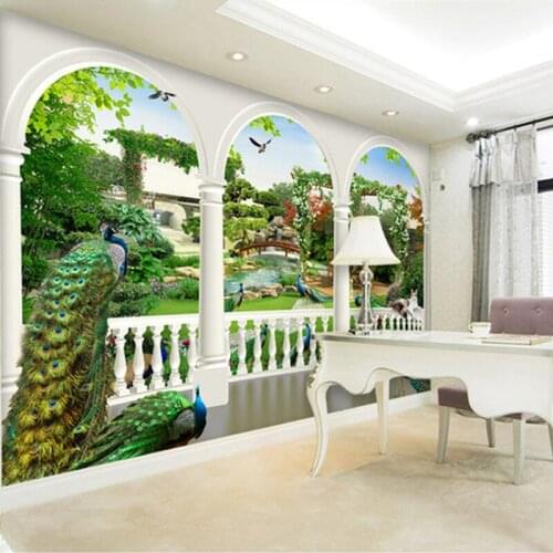 Beibehang Custom Photo Wallpaper Large 3D mural Stereoscopic Dream Bird Peacock Palace Gardens Mural Sofa Background Wall paper