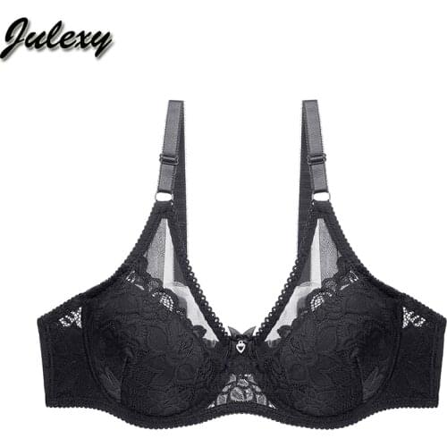 Julexy C D Cup ultra-thin lace perspective women bra plus size lace solid intimates lingerie and underwear