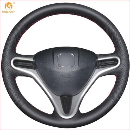 MEWANT for Honda Fit City Jazz 2009 2010 2011 2012 2013 / Honda Insight 2010-2014 Black Artificial Leather Steering Wheel Covers