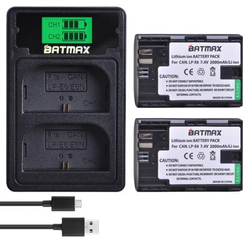 2Pcs LP-E6 LP-E6N LP E6 Battery + LCD USB Dual Charger TyPe C for Canon EOS 6D 7D 5D Mark II III IV 5D 60D 60Da 70D 80D 5DS 5DSR