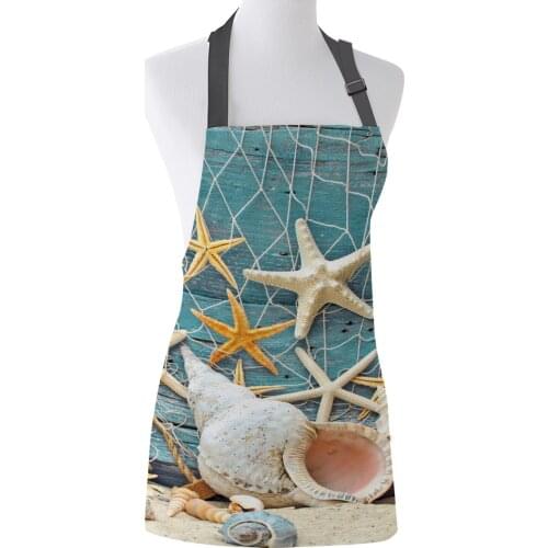 Sea Star Conch Beach Print Apron Print Unisex Kitchen Bib with Adjustable Neck for Cooking Gardening