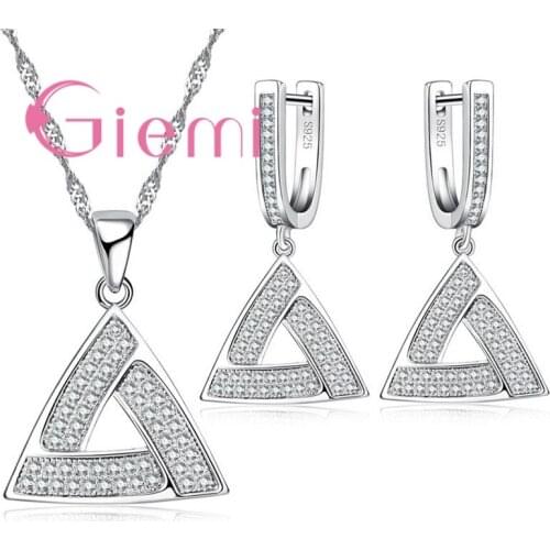 925 Silver Streling Silver Classic Triangle Necklace Earrings for Fashion Women Party Shopping Jewelry Set Cubic Zirconia
